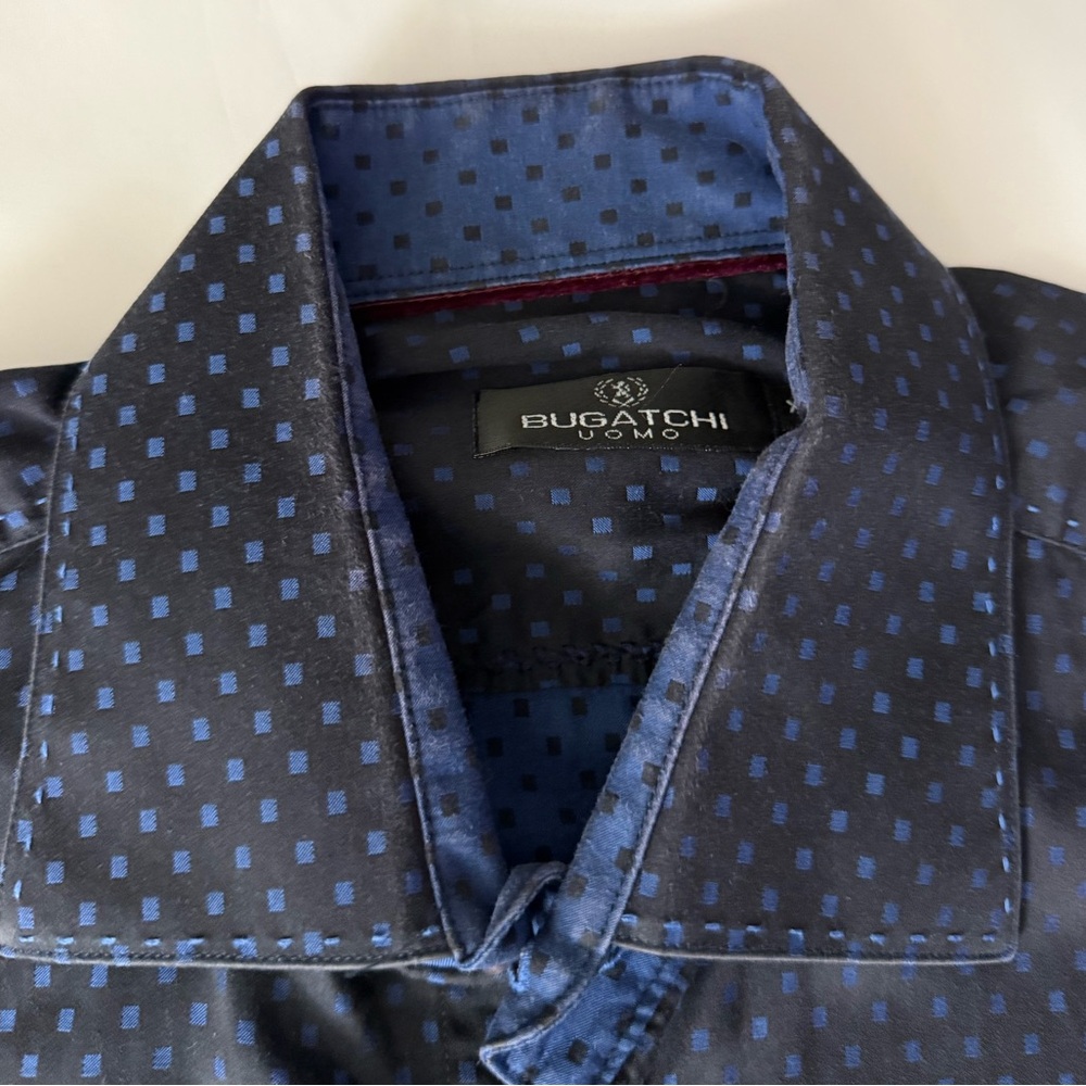 Bugatchi Uomo Patterned Blue Collared Long Sleeve… - image 5